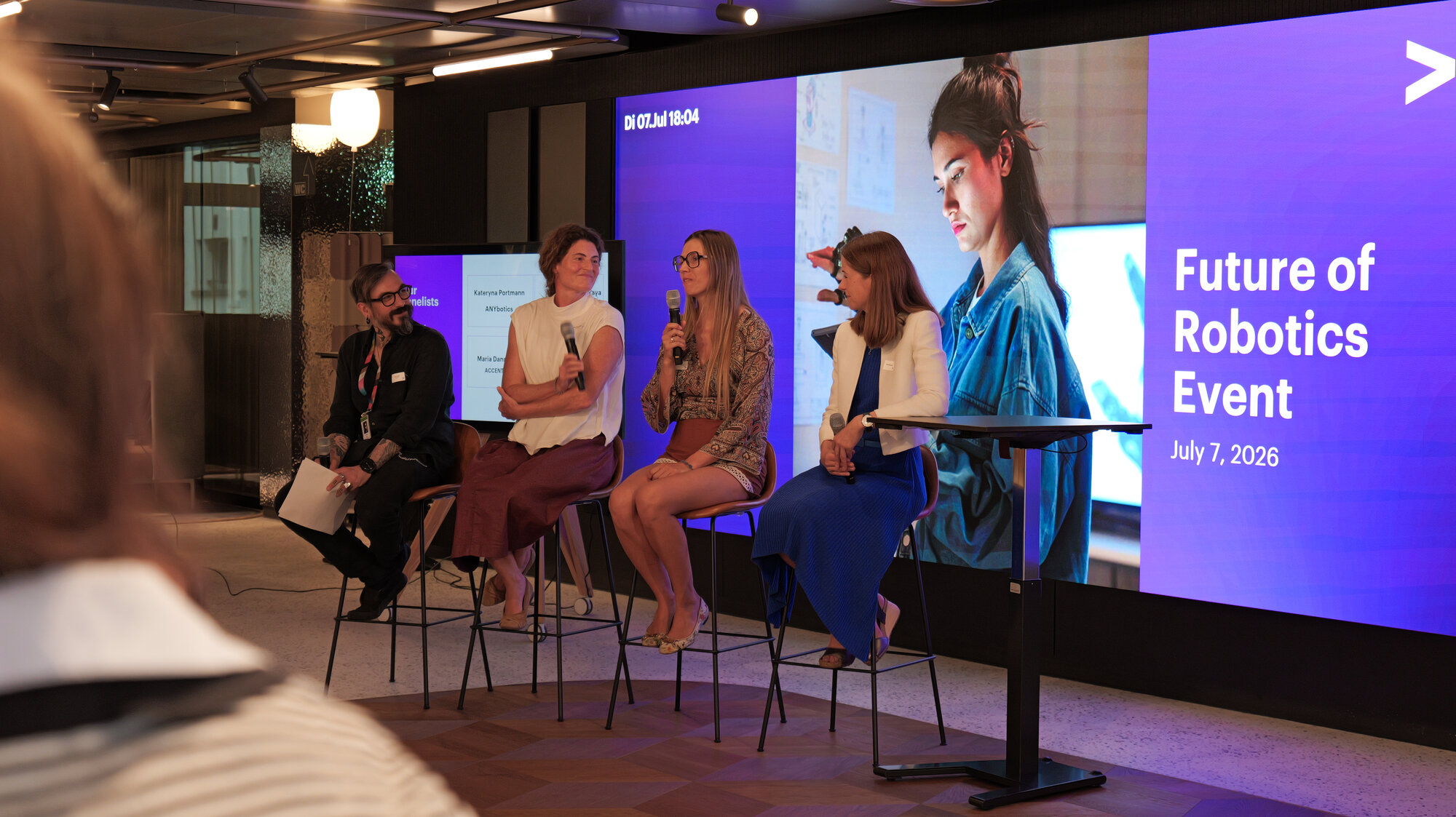 Kateryna Portmann on a panel at the Future of Robotics event